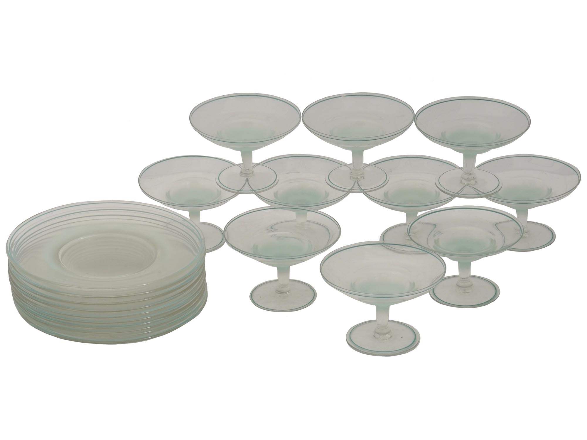 DEPRESSION GLASS SET OF TWENTY PLATES AND GLASSES PIC-0